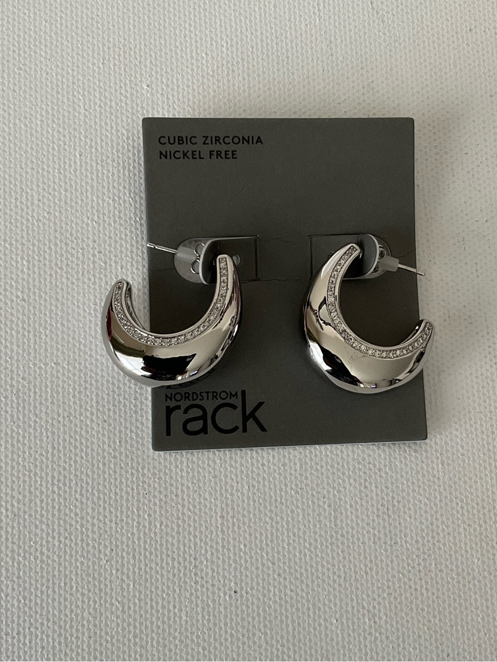 Nordstrom Rack Silver Crescent Hoop Earrings with Cubic Zirconia